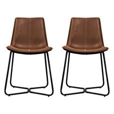 Holland Brown PU Leather Dining Chairs With Black Frame In Pair - UK