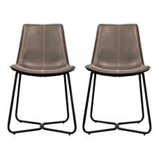 Holland Ember Leather Dining Chairs With Metal Base In A Pair - UK