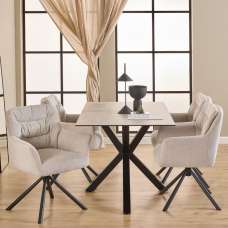 Hebron Ceramic Dining Table With 4 Downey Beige Chairs In White - UK
