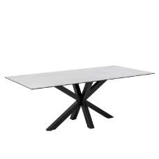 Hebron Ceramic Dining Table With Metal Base In White - UK