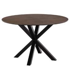 Hebron Ceramic Round Dining Table With Metal Base In Rustic Brown - UK