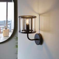 Hebron Clear Glass Shade Wall Light In Matt Black - UK