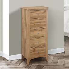 Hebron Wooden Chest Of 5 Drawers Tall In Oak - UK