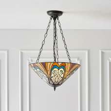 Hector Inverted Tiffany Glass Shade Pendant Light In Satin Black - UK