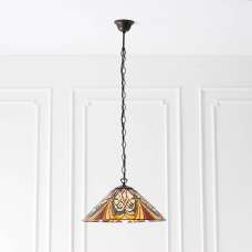 Hector Tiffany Glass Shade Pendant Light In Satin Black - UK