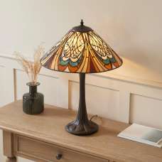 Hector Tiffany Glass Table Lamp In Satin Black - UK