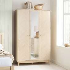 Helena Mirrored Wooden Wardrobe With 3 Doors In Oak - UK