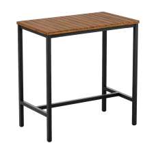 Helena Rectangular Solid Acacia Wood Top Bar Table with Black Base - UK