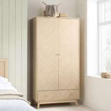 Helena Wooden Wardrobe With 2 Doors 1 Drawer In Oak - UK