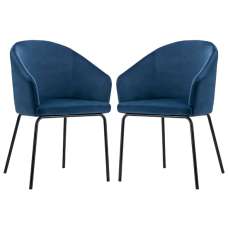 Helga Blue Velvet Dining Chairs With Black Frame In Pair - UK