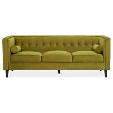 Helix Upholstered Velvet 3 Seater Sofa In Olive - UK