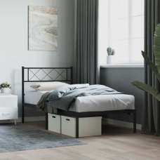 Helotes Metal Single Bed With Headboard In Black - UK