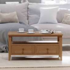 Helvane Solid Wood Coffee Table with 2 Drawers in Oak - UK