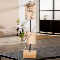 Henviro Mango Wood Climbing Sculpture in Natural and Silver - UK