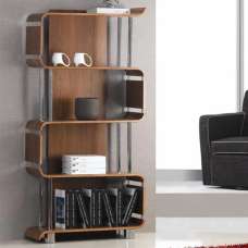 Herning Wooden Bookshelf In Real Walnut Veneer With Chrome Tubes - UK