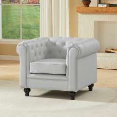 Hertford Chesterfield Faux Leather 1 Seater Sofa in Light Grey - UK