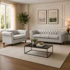 Hertford Chesterfield Faux Leather 3+2 Seater Sofa Set in Light Grey - UK