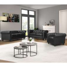 Hertford Chesterfield Faux Leather 3+2+1 Sofa Set In Black - UK