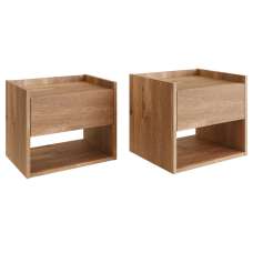 Hever Wall Mounted Oak Wooden Bedside Cabinets in Pair - UK