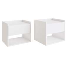 Hever Wall Mounted White Wooden Bedside Cabinets in Pair - UK