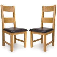 Hewitt Oak Wooden Dining Chairs With Black Leather Seat In Pair - UK