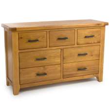Hewitt Wide Wooden Chest Of 7 Drawers In Rustic Oak - UK