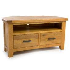 Hewitt Wooden Corner TV Stand With 2 Drawers In Rustic Oak - UK