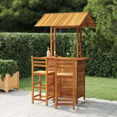 Hexa Solid Wood Garden Bar Table And Bar Chairs With Backrest - UK