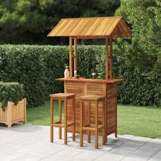Hexa Solid Wood Garden Bar Table And Bar Stools With Square Seat - UK