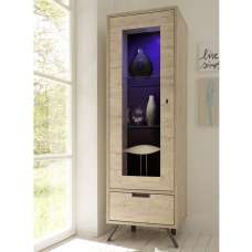 Heyford Wooden Display Cabinet 1 Door In Sherwood Oak And LED - UK