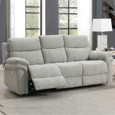 Hialeah Fabric Electric Recliner 3 Seater Sofa In Light Grey - UK