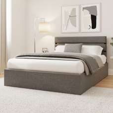 Hickory Fabric Ottoman Storage Double Bed In Grey - UK
