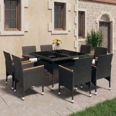 Highbury Poly Rattan 9 Piece Garden Dining Set In Black - UK