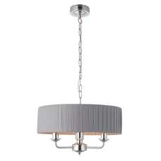 Highclere 3 Light Charcoal Fabric Pendant Light In Bright Nickel - UK