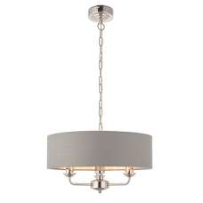 Highclere 3 Light Charcoal Shade Pendant Light In Bright Nickel - UK