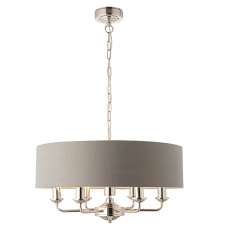 Highclere 6 Light Charcoal Shade Pendant Light In Bright Nickel - UK
