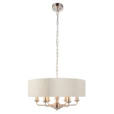 Highclere 6 Light Natural Shade Pendant Light In Brushed Chrome - UK