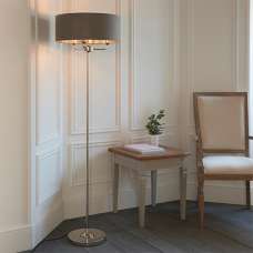 Highclere Charcoal Linen Shade Floor Lamp In Bright Nickel - UK