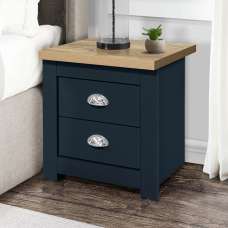 Highland Wooden Bedside Cabinet With 2 Drawers In Navy Blue And Oak - UK
