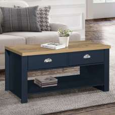 Highland Wooden Coffee Table With 2 Drawers In Blue And Oak - UK