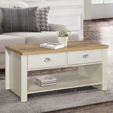 Highland Wooden Coffee Table With 2 Drawers In Cream And Oak - UK