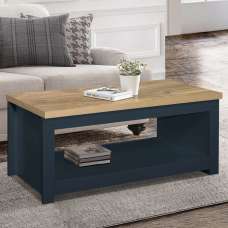 Highland Wooden Coffee Table With Undershelf In Blue And Oak - UK