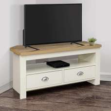 Highland Wooden Corner TV Stand With 2 Drawers In Cream And Oak - UK