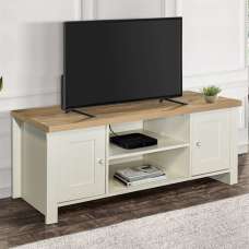 Highland Wooden TV Stand With 2 Doors In Cream And Oak - UK