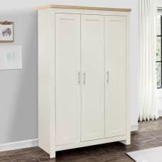 Highland Wooden Wardrobe with 3 Doors in Cream and Oak - UK