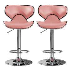 Hillsides Pink PU Leather Bar Stools With Chrome Base In Pair - UK