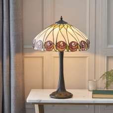 Hinton Tiffany Glass Table Lamp In Black And Multicolour - UK