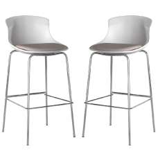 Hinton White Plastic Bar Stools With Fabric Seat In Pair - UK