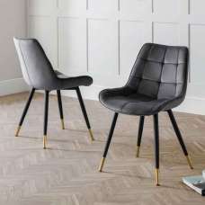 Hiorix Grey Fabric Dining Chairs with Black Legs in Pair - UK