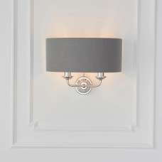 Hixson 2 Light Charcoal Fabric Wall Light In Bright Nickel - UK